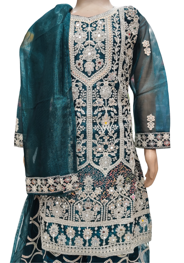 NEW HEERAMANDI EMBROIDERED KURTI SHARARA SET FOR KIDS 4 - 9 YEARS