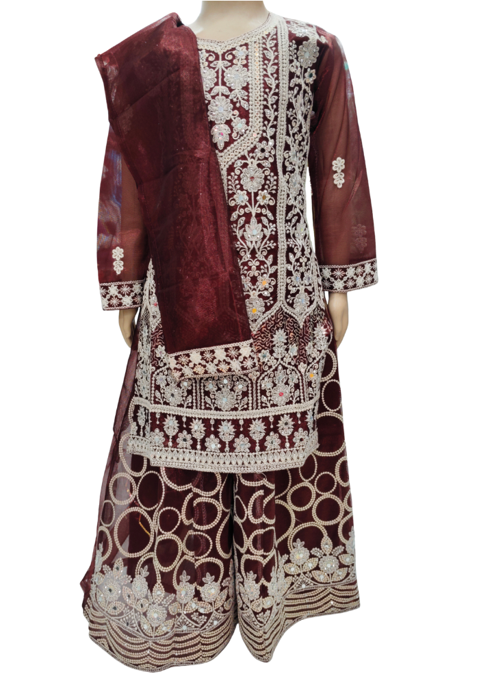 NEW HEERAMANDI EMBROIDERED KURTI SHARARA SET FOR KIDS 4 - 9 YEARS