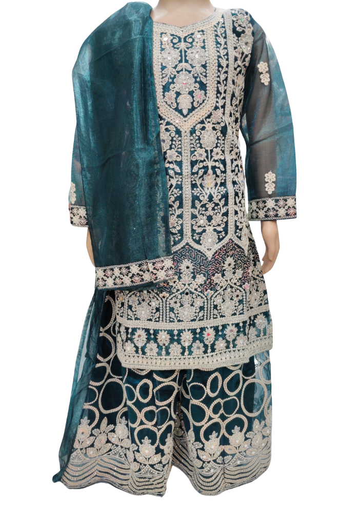 NEW HEERAMANDI EMBROIDERED KURTI SHARARA SET FOR KIDS 4 - 9 YEARS