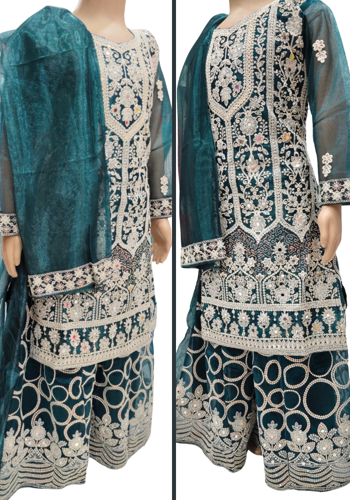 NEW HEERAMANDI EMBROIDERED KURTI SHARARA SET FOR KIDS 4 - 9 YEARS