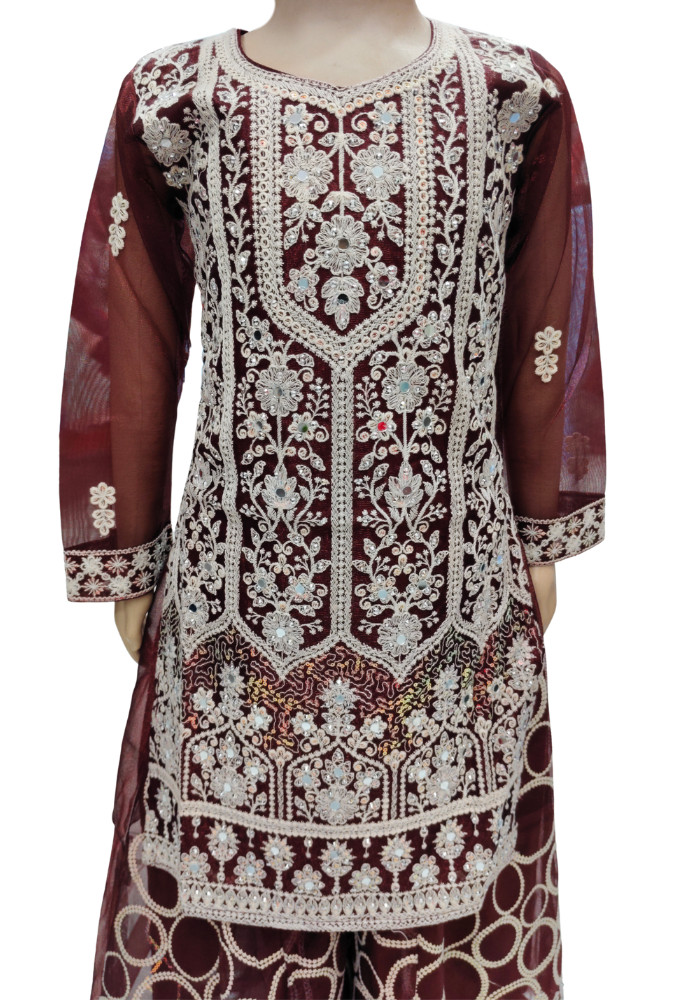 NEW HEERAMANDI EMBROIDERED KURTI SHARARA SET FOR KIDS 4 - 9 YEARS