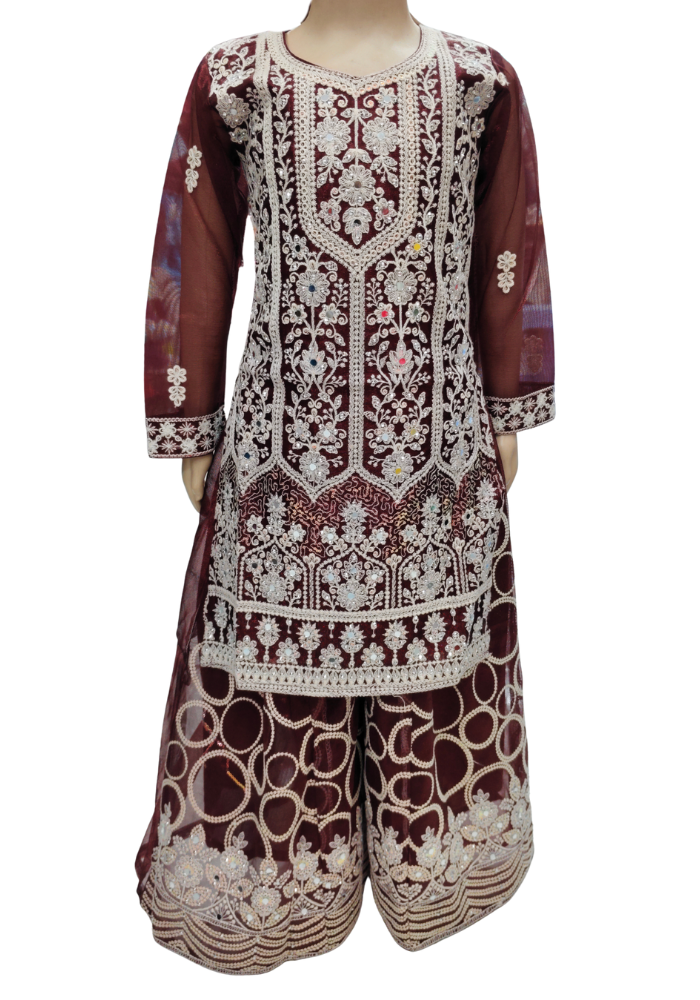 NEW HEERAMANDI EMBROIDERED KURTI SHARARA SET FOR KIDS 4 - 9 YEARS