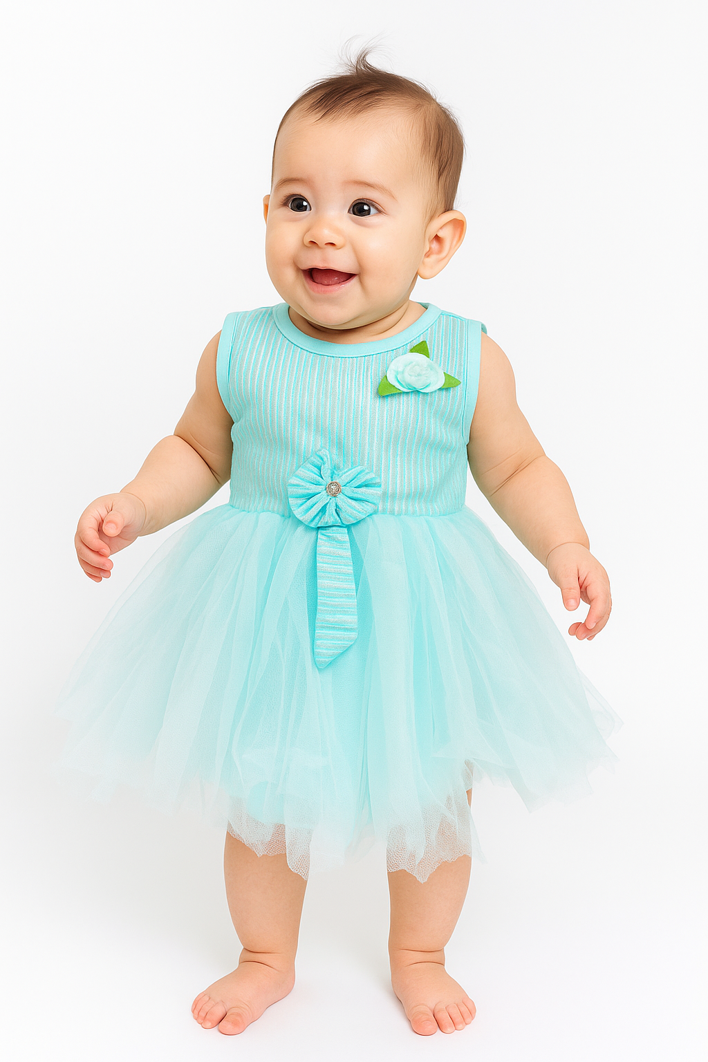 Baby Girl Fancy Net Frock | Soft Net Fabric | Sky Blue | Yellow | Baby Pink Colours.
